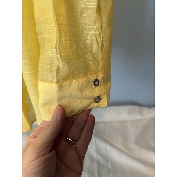 Chico's Women's Semi Sheer Button Front Top Shirt Roll Tab Sleeve Yellow Sz 3/L - Picture 2 of 9